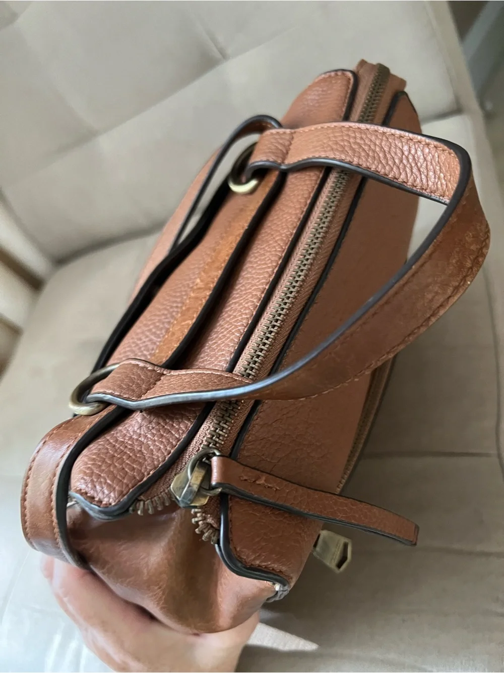 Vintage Perlina Brown Leather Backpack Purse 90s Convertible Shoulder Bag